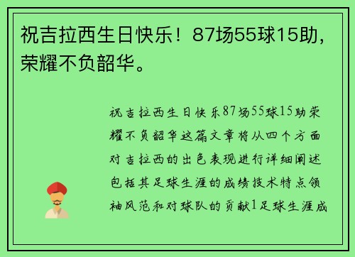 祝吉拉西生日快乐！87场55球15助，荣耀不负韶华。